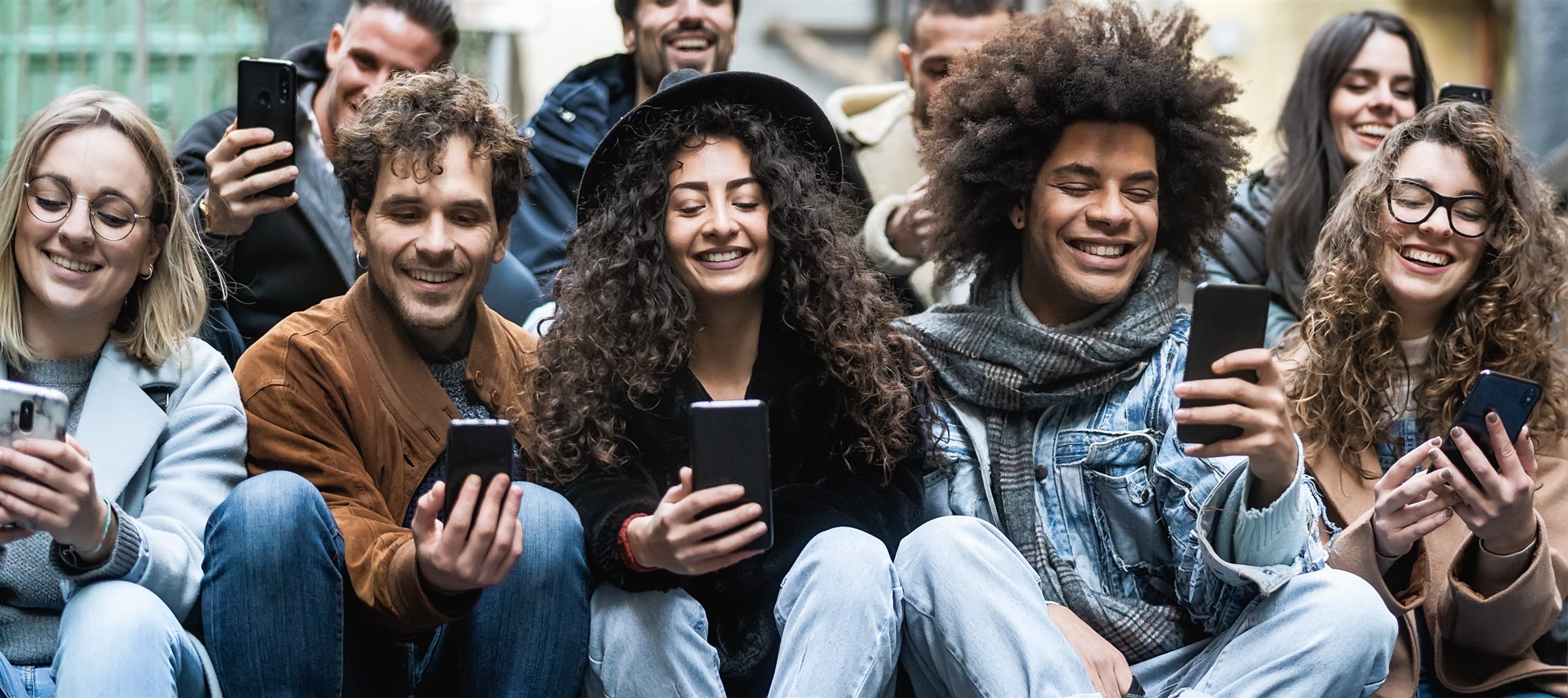People connecting through mobile technology